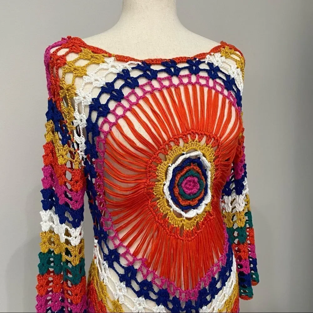 𝅺cupshe Crochet Multicolor Rainbow Top